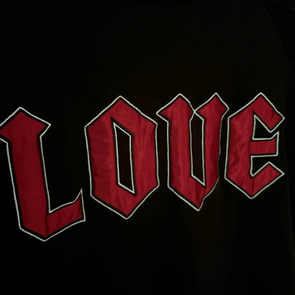 Love Moschino Black Sweatshirt dress love satin patch lace short sleeves Size  8 - Picture 5 of 8